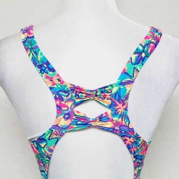 VINTAGE 80s Ocean Pacific Neon Tropical Swimsuit - Picture 7 of 11